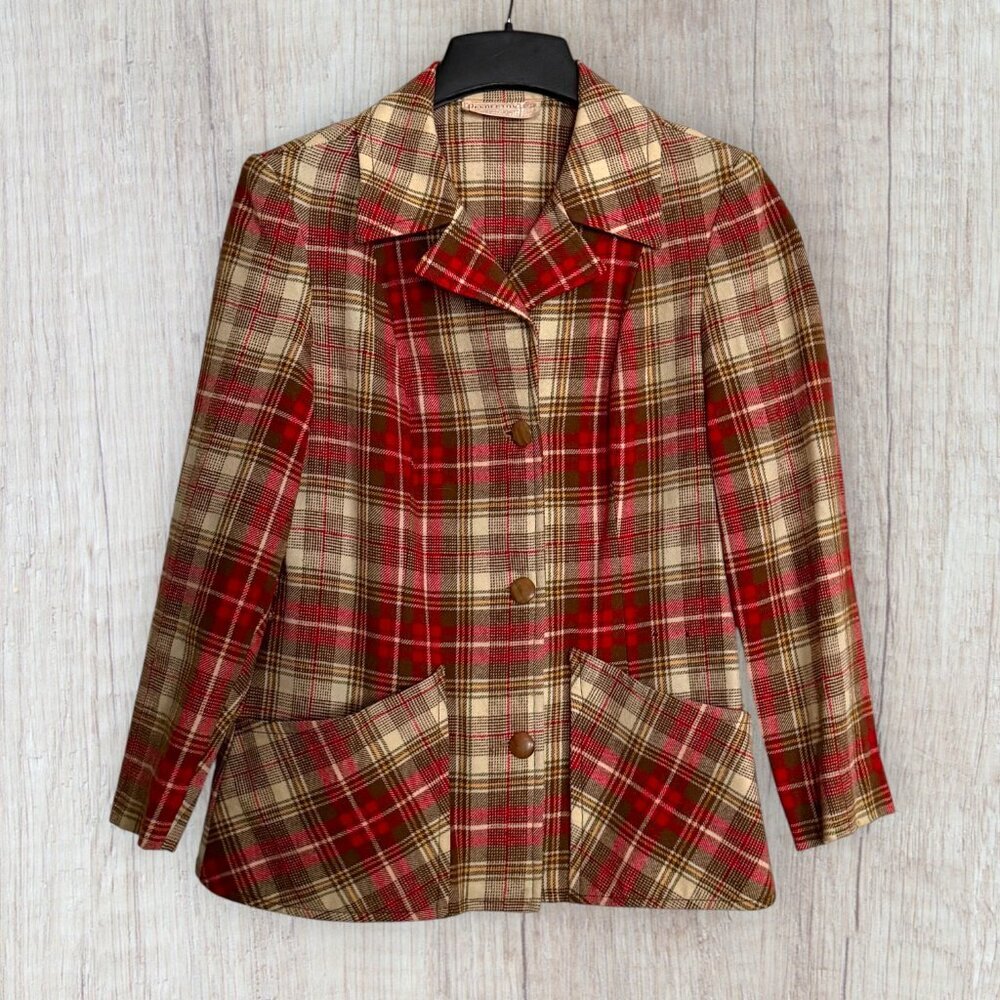 Pendleton Vintage 49er Red Plaid Wool Jacket Blazer Made USA Vintage Cabin Chic